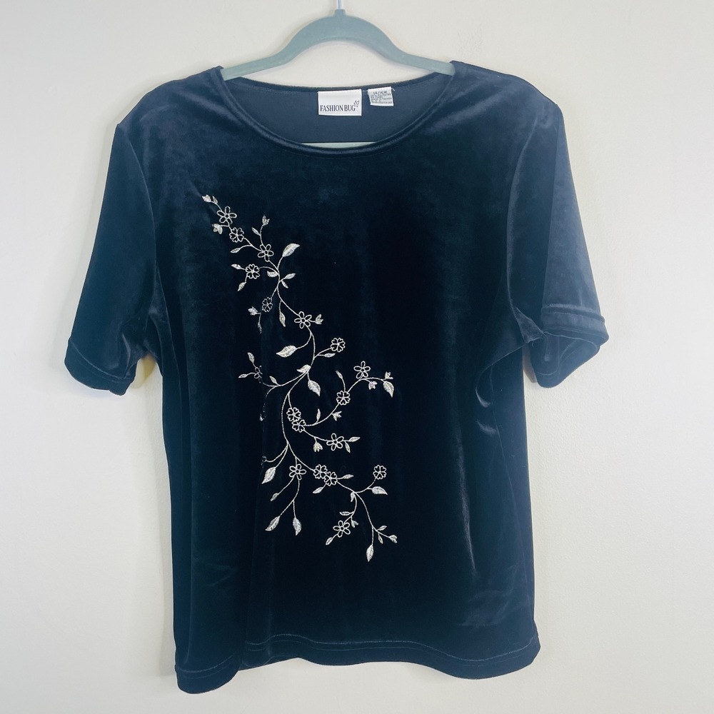 Vintage Y2K Floral Embroidered Velvet Top Womens 16W Whimsigoth Holiday Party